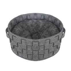 40 Winks Silver Felt & Fur Plaited Bed For Dogs