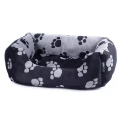 Petface Dog Paws Plush Square Black/Grey Bed