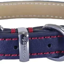 Rosewood Navy Leather Dog Collar